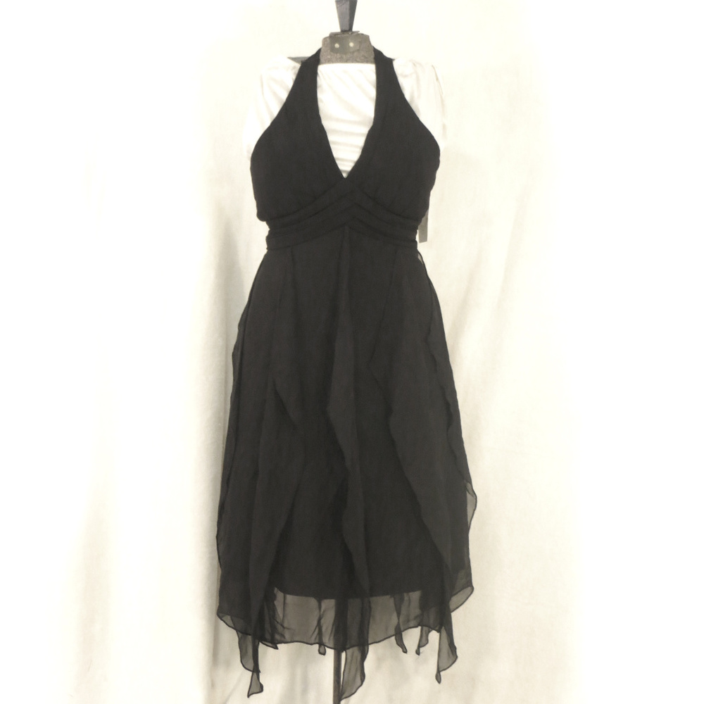 Sangria Flirty Black Chiffon Halter Neck Dress